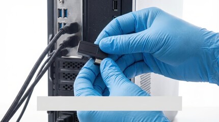 Gloved Hands Disconnecting Suspicious Hardware Device