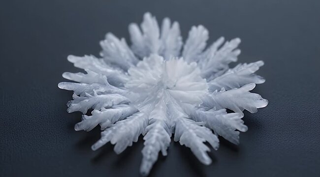 Macro view of a delicate, translucent crystal formation with feathery structures