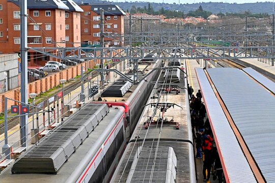 RENFE passenger train at Collado Villalba station, Madrid, Spain.
March 03 , 2026