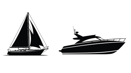 Sailing boat and motor yacht displayed as a striking silhouette © Hiron