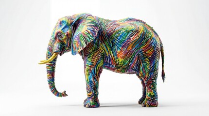 Obraz premium Vibrant painted elephant with colorful abstract patterns on white background