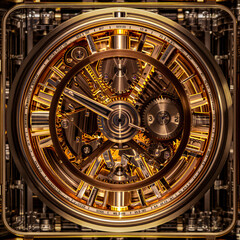 Obraz premium Intricate Golden Clockwork Mechanism Detail.