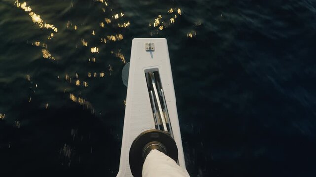 Peaceful Horizon With Shining Water And Bright Light. Soothing Seascape Displaying White Vessel Over Sparkling Waters Under Luminous Sunlight With Contemplative Ambiance