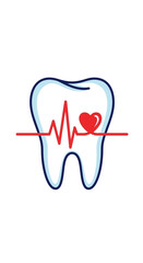 Obraz premium Dental Health Illustration Showcasing a Tooth Intersecting With a Red Heartbeat and Heart Symbol
