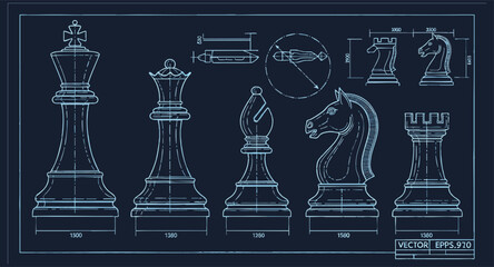 Chess Piece Engineering Blueprint and Technical Design Schematic © rofikgraph24