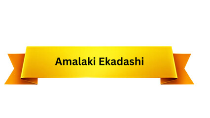 Amalaki Ekadashi Golden Yellow Ribbon Banner , Hindu Fasting Festival Typography Design, Sacred Religious Celebration Poster Isolated on Minimal Background
