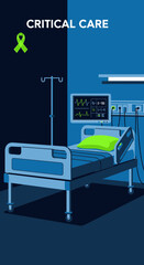 Fototapeta premium Depiction of Critical Care with Modern Medical Equipment and a Patient Bed in a Hospital Setting