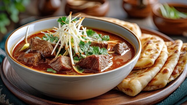Pakistani nihari curry with naan