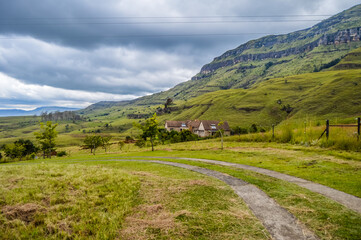 Champagne valley in Drakensberg dragon mountains on a cloudy day in Kwazulu Natal south africa