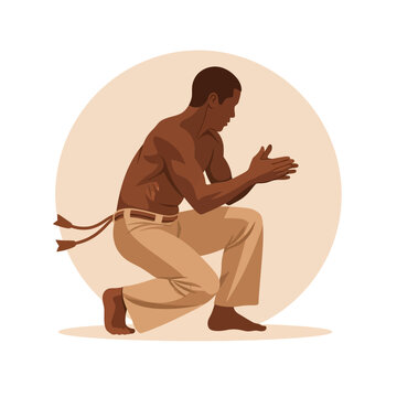 Male Capoeira Fighter Crouching with Clapping Hands Illustration