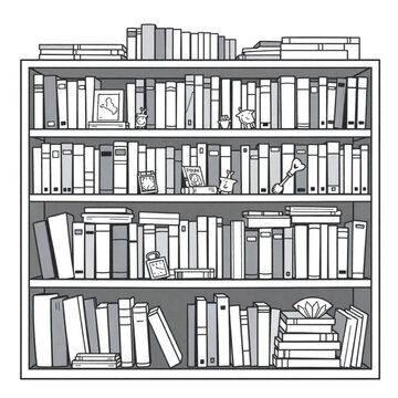 An elderly person's overflowing but organized bookshelf with personal mementos between volumes, real home
