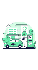 Obraz premium Eco-Friendly Electric Vehicle Charging Station and Urban Green Building Illustration Concept
