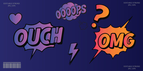 Retro Scrapbook Comic Dialogue Set: Y2K Style Speech Boxes, Colorful Cartoon Text, and Paper Cutout Graphics © Bigbambe
