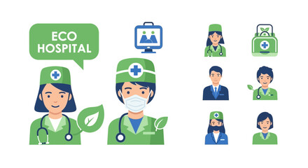 Eco-Friendly Hospital Concept Depicted with Healthcare Professionals and Sustainable Imagery