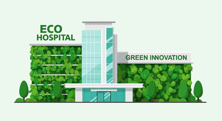 Naklejka premium Eco-Friendly Hospital Depicting Sustainable Design and Green Innovation for Healthcare