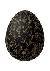 Decorative black egg with floral gold pattern on white background showcasing elegant design
