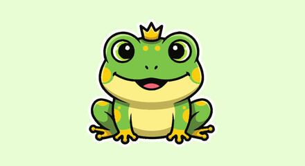 Fototapeta premium Cartoon frog with crown illustration on light green background