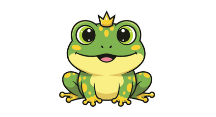 Obraz premium Cartoon frog illustration with gold crown isolated on white background