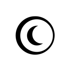 Black crescent moon in circle symbol. © MUHRODIN