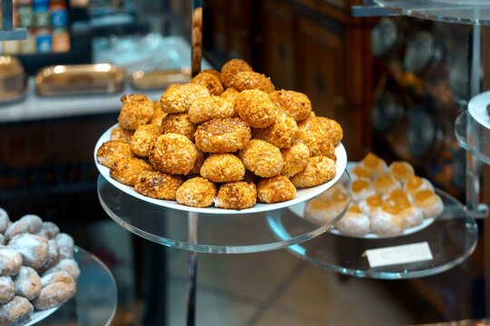 Panellets, a traditional sweet from Catalonia, Spain is prepared for consumption on 1 November, All Saints' Day, also known as castanyada in Catalonia.