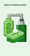 Obraz premium Essential Hygiene Practices and Health Regulation: Soap, Sanitizer, and Cleanliness Vector