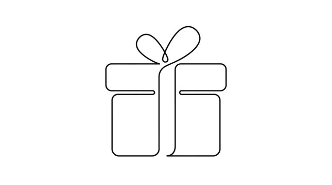 Gift Box One-Line Icon, Single Continuous Line Present with Simple Ribbon Loop Outline