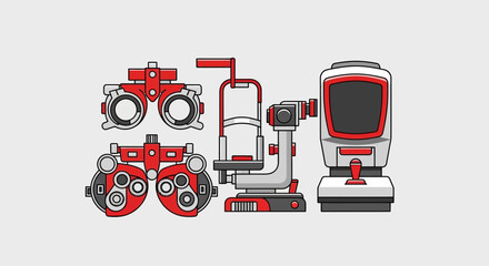 Naklejka premium Eye Examination Tools: A Visual Guide To Modern Ophthalmology Instruments
