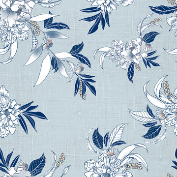 Bicolor Fashion Floral Seamless Pattern