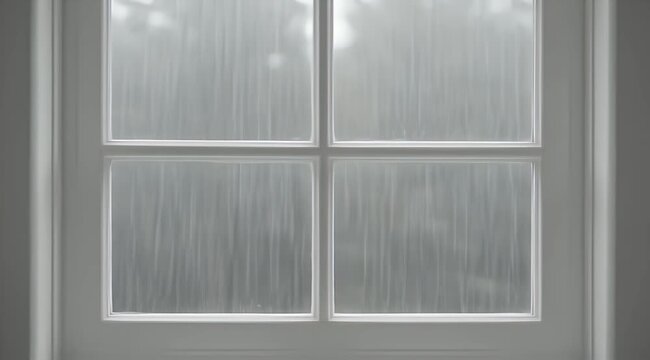 Four pane window with textured glass obscuring an out-of-focus outdoor scene