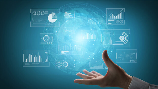 Real-time global data analytics dashboard visualizing insights from interconnected systems for decision-making, business analytics, and digital transformation Vouch