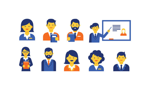 Diverse group of business people in a flat vector illustration