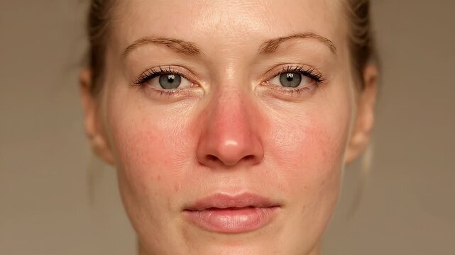 Face of woman with red skin inflammation medical condition
