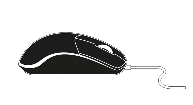Black computer mouse with cord.