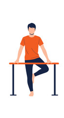 Fototapeta premium Gymnast Balancing on Parallel Bars Demonstrating Physical Strength and Body Coordination in Studio