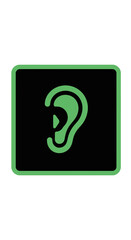 Graphic Representation of an Ear Symbol Within a Square for Communication and Listening Concepts