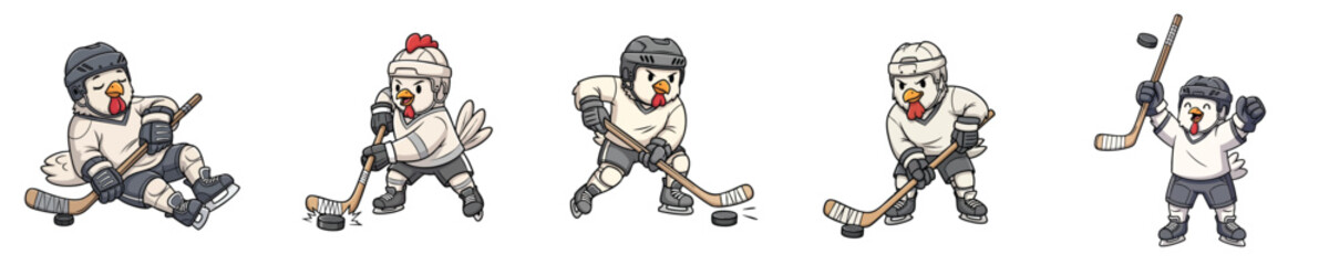 Naklejka premium Ice Hockey Mascot Chicken Athlete Character Flat Vector Collection