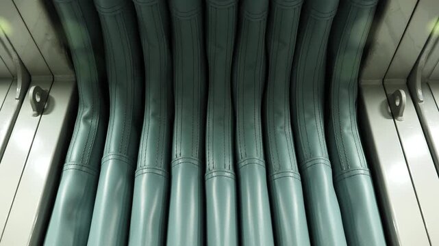 Connecting Moscow metro train cars with flexible gangway accordion bellows