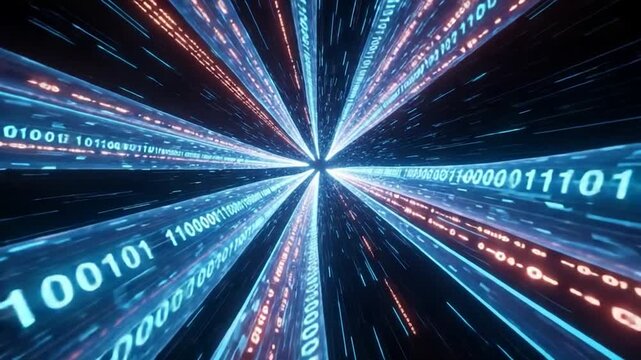 Digital Data Flow: A captivating visual representation of digital data streaming through the depths of cyberspace, embodying the essence of interconnectedness and technological innovation.