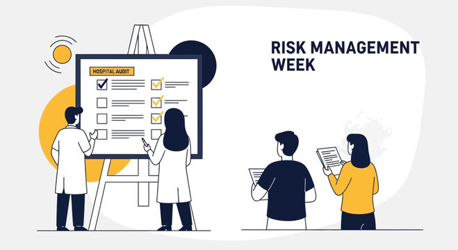Hospital Audit And Risk Management Week Concept Illustrated With Medical Professionals
