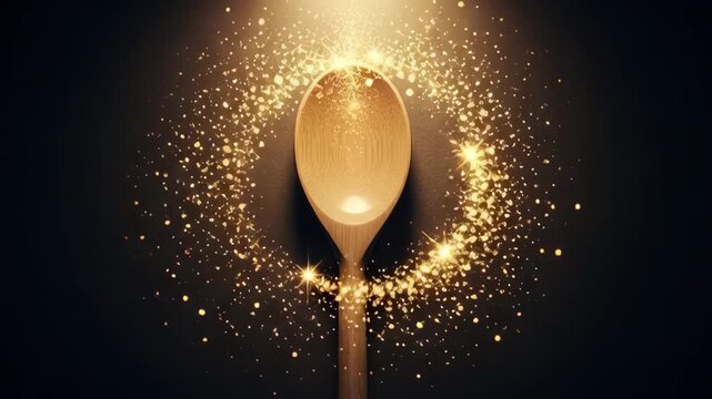 Golden spoon with sparkling glitter circle.