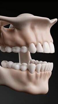 CGI lateral excursion jaw movement animation showing mandibular articulation and occlusal contact for dental education and healthcare presentations