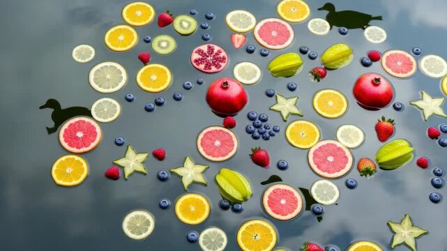 Colorful fruit arrangement with decorative elements