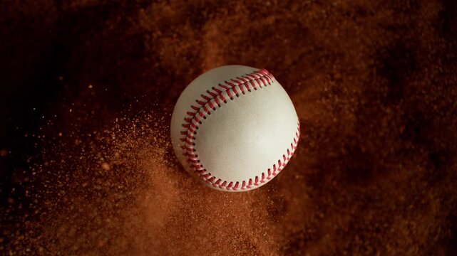 Super Slow Motion Detail Shot of Flying Tennis Ball with Clay Explosion . Filmed on High Speed Cinematic Camera at 1000 fps