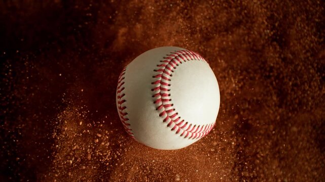 Super Slow Motion Detail Shot of Flying Tennis Ball with Clay Explosion . Filmed on High Speed Cinematic Camera at 1000 fps