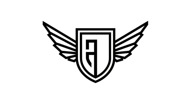 Shield logo with wings and letter.