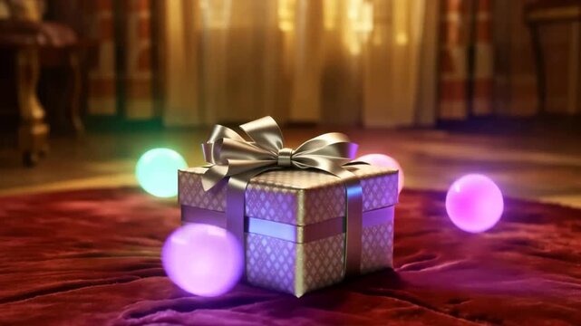 Gift Box with Lights and Ribbons.