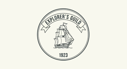 Vintage sailing ship logo emblem. © LAILATUS