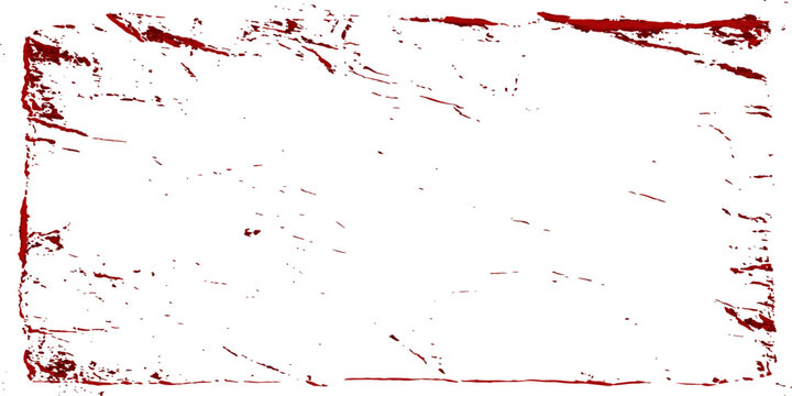A red grunge frame featuring vector paint splashes and ink splat textures with artistic blood red watercolor droplets on a dirty spray backdrop