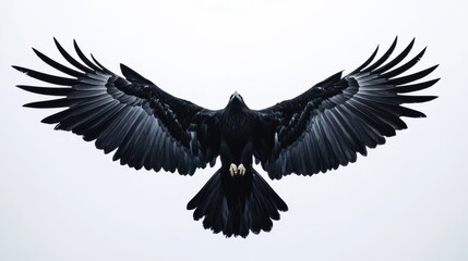 Fototapeta premium Majestic raven in flight with outstretched wings against a clear sky