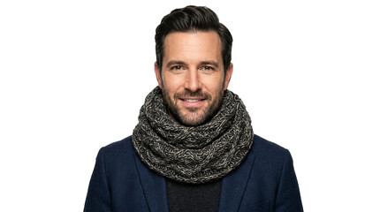 Obraz premium Man in Blue Blazer with Knitted Scarf, Portrait Shot